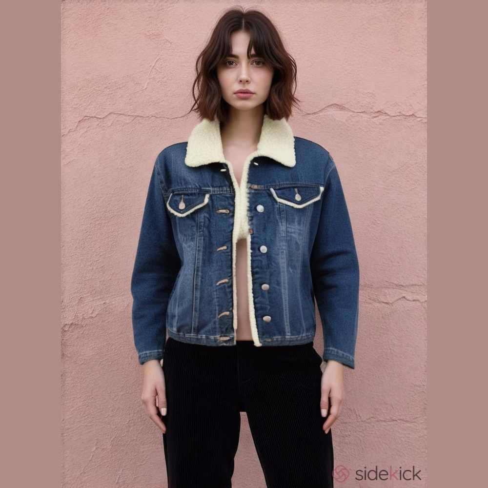 Time & Tru Jean Jacket Sherpa Lining Cotton Polyester Jean Denim Women Size S